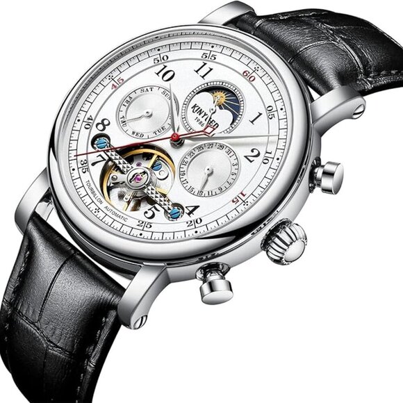 44mm Mechanical Skeleton Wrist Watch with Calendar,Week, Moon Phase, Tourbillon - Picture 2 of 6